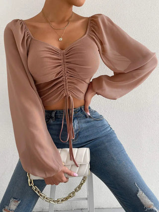 Drawstring Sweetheart Neck Cropped Top Divacious