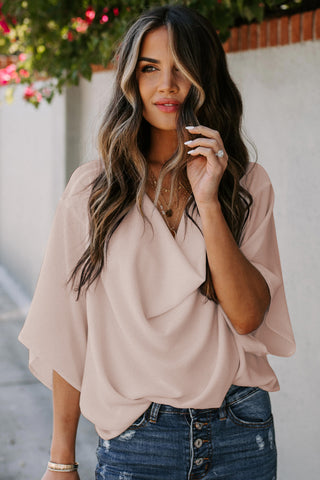 Short Sleeve Draped Blouse Divacious