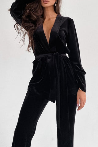 Tie Front Long Sleeve Top and Pants Set Trendsi