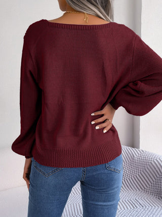 Cable-Knit Square Neck Long Sleeve Sweater Divacious