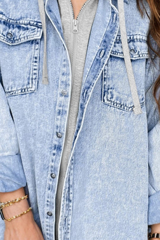 Distressed Button Up Long Sleeve Denim Jacket Divacious