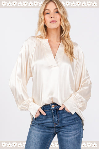 SAGE + FIG Notched Long Sleeve Blouse Divacious