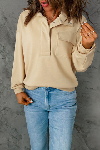 Half Snap Long Sleeve Sweatshirt Divacious