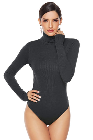 Ribbed Turtleneck Long Sleeve Bodysuit Divacious