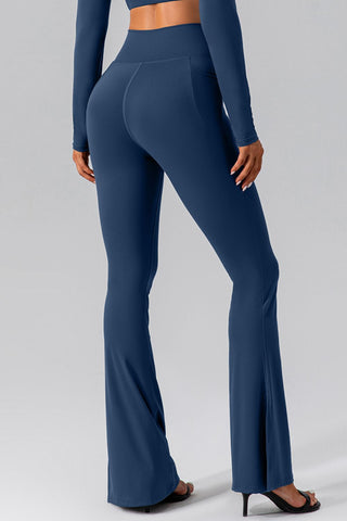 High Waist Slit Pocketed Active Pants Trendsi