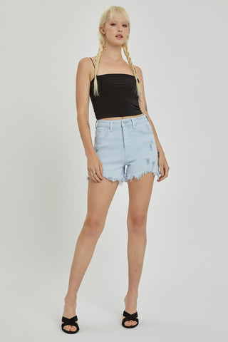 Full Size High Rise Distressed Detail Denim Shorts Divacious