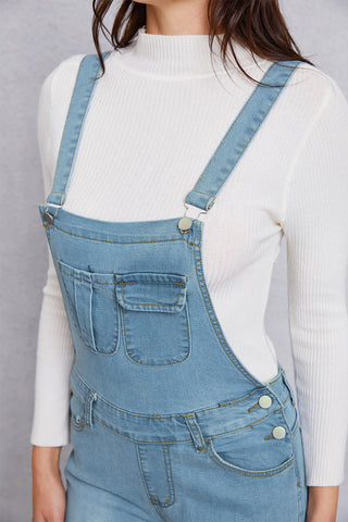 Distressed Washed Denim Overalls with Pockets Divacious