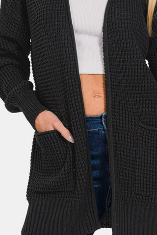 Waffle Open Front Sweater Cardigan - Divacious