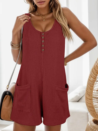 Waffle-Knit Scoop Neck Wide Strap Romper Divacious