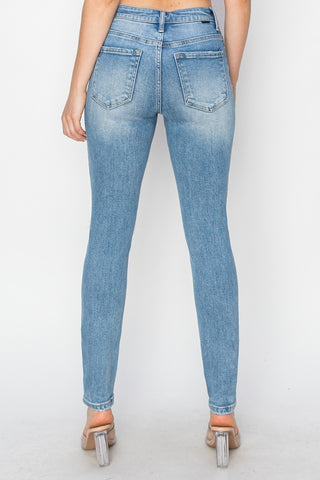 Full Size High Rise Knee Distressed Skinny Jeans Divacious