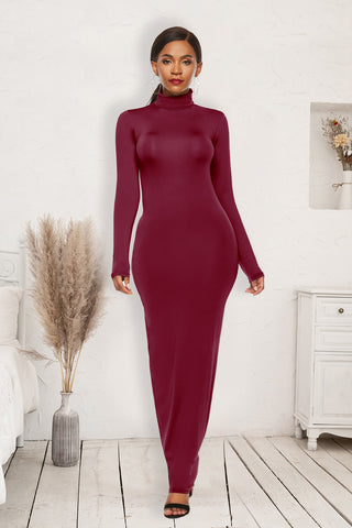 Mock Neck Long Sleeve Maxi Slim Dress Trendsi