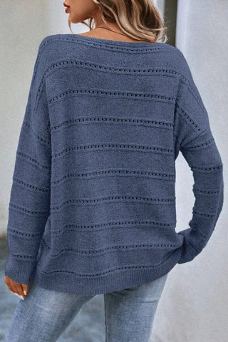 Boat Neck Dropped Shoulder Sweater Divacious