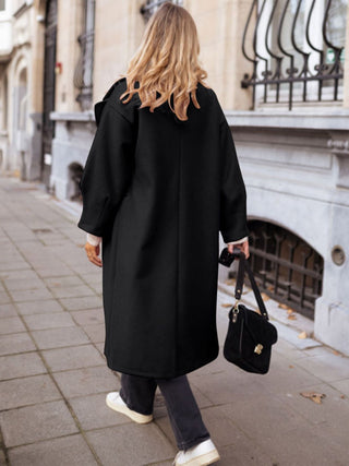 Pocketed Collared Neck Long Sleeve Coat - Divacious