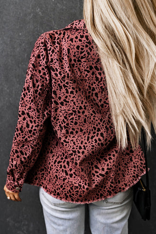 Leopard Raw Hem Button Up Denim Jacket Divacious