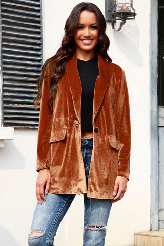 Button Up Pocketed Long Sleeve Jacket Divacious