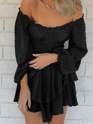 Off Shoulder Smocked Waist Romper Trendsi