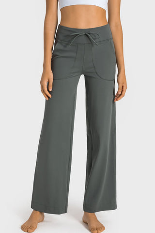 Millennia Drawstring Waist Wide Leg Sports Pants with Pockets Trendsi