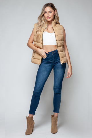 Snobbish Zip Up Turtleneck Vest with Pockets Trendsi