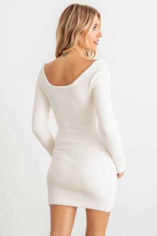 HERA COLLECTION Fluffy Bow Cut-Out Detail Long Sleeve Mini Dress Divacious