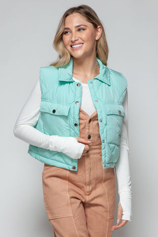 Snobbish Snap Down Quilted Crop Vest Trendsi