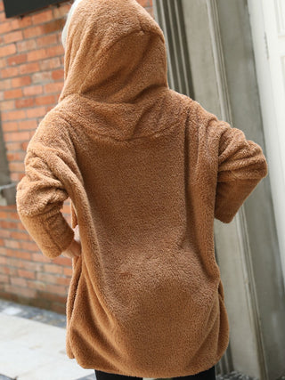 Open Front Hooded Teddy Coat Divacious