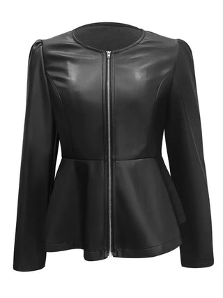 Peplum Zip Up Long Sleeve Jacket - Divacious