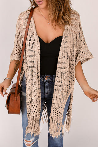 Openwork Open Front Cardigan with Fringes Divacious