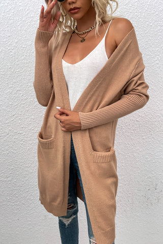 Open Front Long Sleeve Cardigan with Pockets Divacious