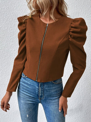 Zip Up Puff Sleeve Jacket Trendsi