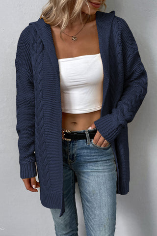 Cable-Knit Dropped Shoulder Hooded Cardigan Divacious