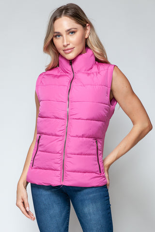 Snobbish Zip Up Turtleneck Vest with Pockets Trendsi