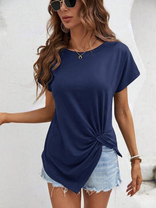 Asymmetric Hem Round Neck T-Shirt Divacious