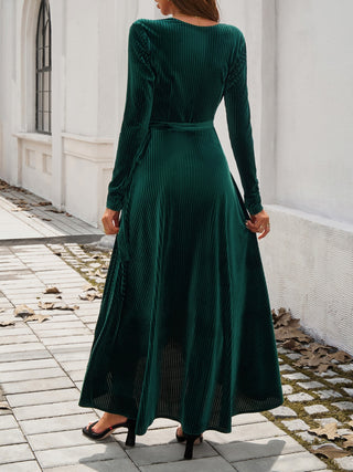 Devine Split Surplice Long Sleeve Midi Dress Trendsi