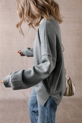 Slit Round Neck Long Sleeve Sweatshirt Divacious