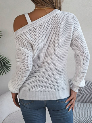 Asymmetrical Neck Long Sleeve Sweater Divacious