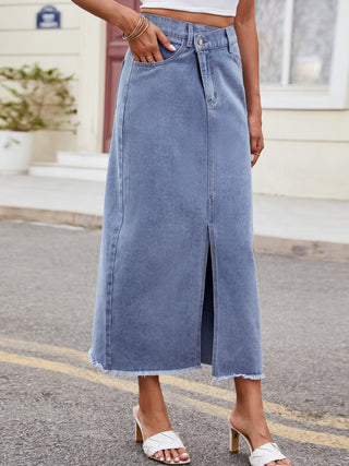 Slit Asymmetrical Waist Denim Skirt Divacious