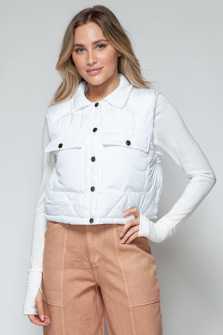 Snobbish Snap Down Quilted Crop Vest Trendsi