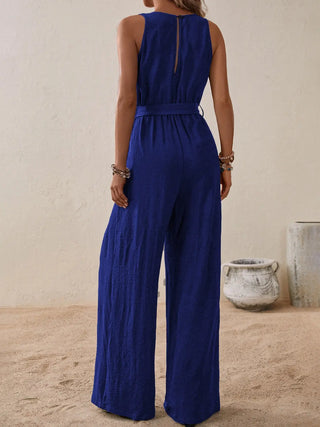 Tied Surplice Sleeveless Wide Leg Jumpsuit Divacious