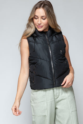 Snobbish Zip Up Quilted Hooded Vest Trendsi