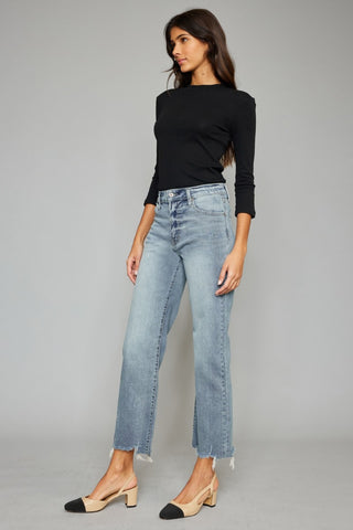 Kancan High Waist Raw Hem Cropped Wide Leg Jeans Divacious