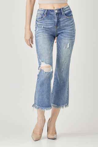 High Waist Distressed Cropped Bootcut Jeans Divacious