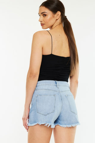 Kancan Raw Hem Distressed High Waist Denim Shorts Divacious