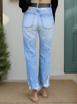 Distressed Straight Jeans with Pockets Divacious