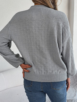 Half Button V-Neck Long Sleeve Sweater Divacious