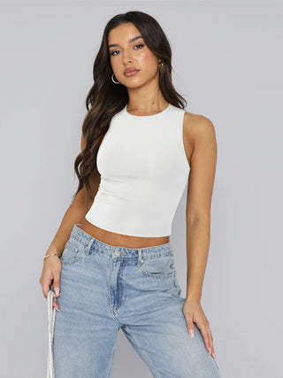 Round Neck Cropped Tank Divacious