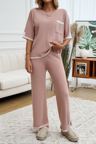 Contrast Trim Half Sleeve Top and Pants Set - Divacious