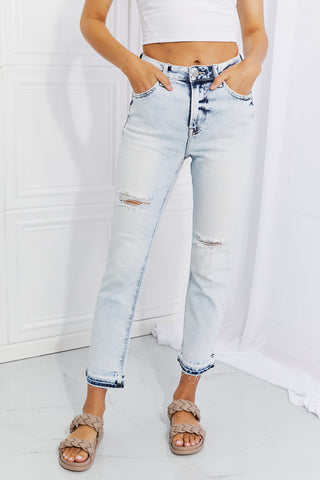 Full Size Camille Acid Wash Crop Straight Jeans Divacious