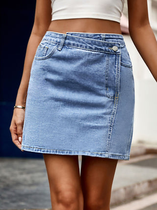 Pocketed High Waist Denim Skirt Divacious