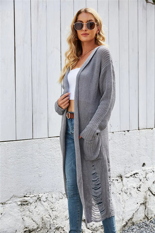 Open Front Long Sleeve Hooded Cardigan Divacious