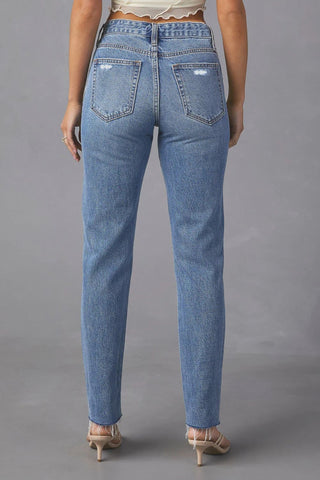 Distressed Raw Hem Straight Jeans with Pockets Divacious